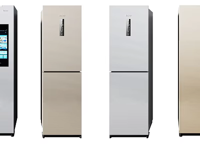 Modern Double Door Refrigerators in Silver and Gold with Smart Display Features 3d model