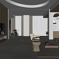 Modern Entertainment Room Interior With Billiard Table Sofa And Bookshelves