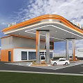 BAI FU OIL Gas Station Exterior Design With Canopy Fuel Pumps And Vehicles
