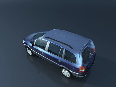 Blue Wagon Car With Roof Rack And Silver Wheels Top View Design 3d model