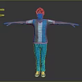 3D Character Model of Young Male Wearing Blue Striped Shirt Blue Pants With Arms Outstretched
