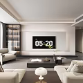 Modern Living Room Interior with Beige Sofas Large Windows TV Coffee Tables and Plant