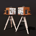 Vintage Cameras Placed on Wooden Tripods with Classic Design and Retro Look
