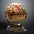 Vintage World Globe With Brass Stand And Colorful Detailed Map Surface