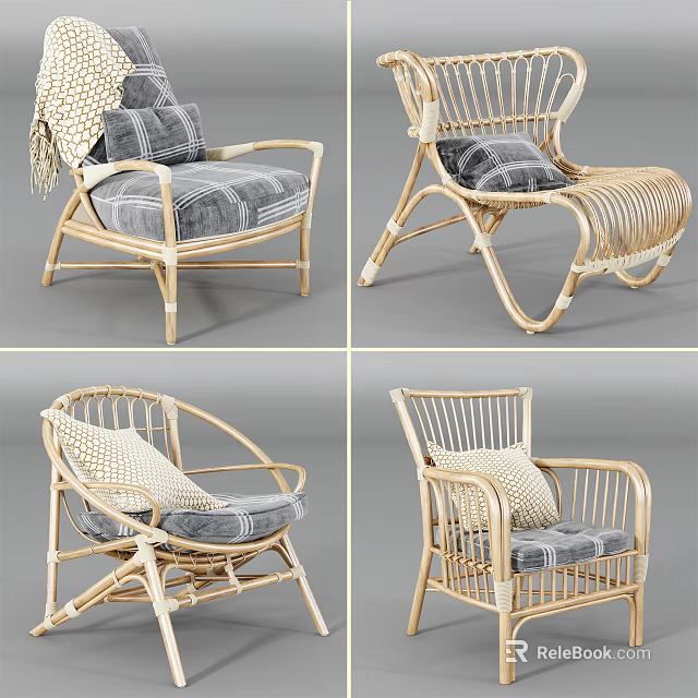 Rattan Single Sofa In Various Stylish Designs With Comfortable Cushions For Home Decor 3d model 