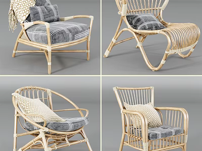 Rattan Single Sofa In Various Stylish Designs With Comfortable Cushions For Home Decor 3d model