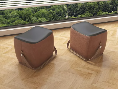 Modern Brown Fabric Stools With Black Padded Seat And Carry Handles On Wooden Floor 3d model