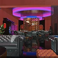 Stylish Modern Bar Lounge Interior With Illuminated Wine Racks And Plush Sofa