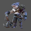 Shark Themed Doll With Muscular Design Metal Armor Chain Details And Hook Weapon
