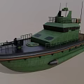 Green Workboat Featuring Deck Railing Antennas Superstructure And Hull 3d model