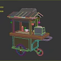 Mobile Food Cart With Gray Roof Red Trim Pink Countertop And Blue Wheels