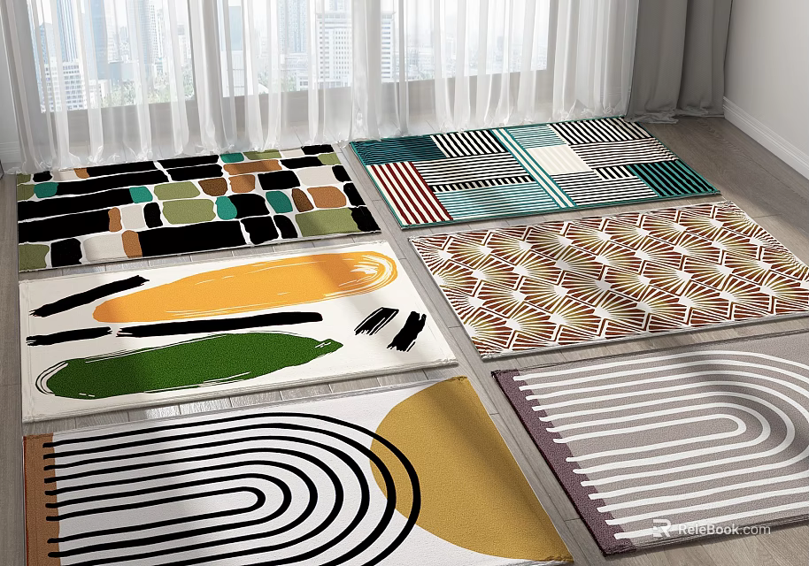 Square Rugs With Various Modern Geometric Abstract And Colorful Contemporary Patterns 3d model