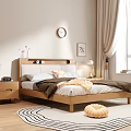Modern Wooden Double Bed with White Bedding Brown Throw and Nightstands in Cozy Bedroom