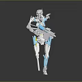 Futuristic Robot 3D Model With White Blue Yellow Mechanical Structure Design