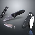 Three Different Folding Knives With Black Handles And Metal Blades Display Collection