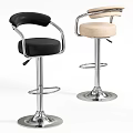 Modern Adjustable Bar Stools With Beige Black Seats And Metal Frames 3d model