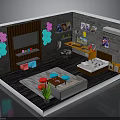 Modern Room Interior Design With Sofa Coffee Table TV Desk Wall Art And Flower Decorations