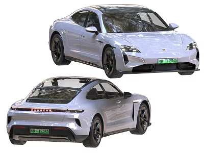 Sleek Silver Electric Sports Car Showcasing Front And Rear Exterior Views 3d model