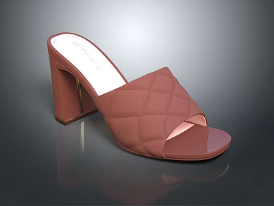 Women's Brown Quilted Block Heel Mules With Diamond Pattern And Stylish Design 3d model