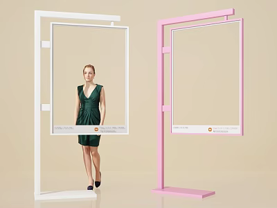 White and Pink Standing Photo Frames as Stylish Selfie Spot for Taking 3d model