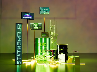 Modern Photo Check in Spot With Neon Lights And Art Installations 3d model