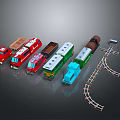 Colorful Toy Trains With Multiple Carriages And Railway Tracks For Kids