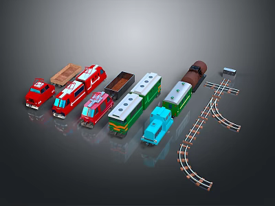 Colorful Toy Trains With Multiple Carriages And Railway Tracks For Kids 3d model