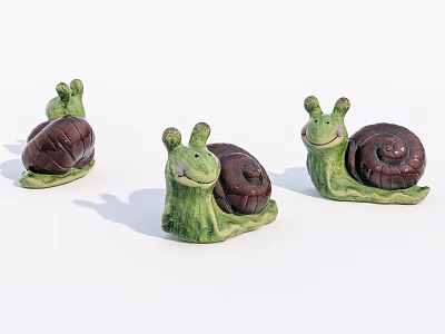 Cute Snail Sculptures With Green Body Dark Brown Shell And Adorable Smiling Face 3d model