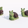 Cute Snail Sculptures With Green Body Dark Brown Shell And Adorable Smiling Face