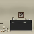 Pollform Dark Gray Entryway Console Cabinet With Stuffed Teddy Bears And Wall Art