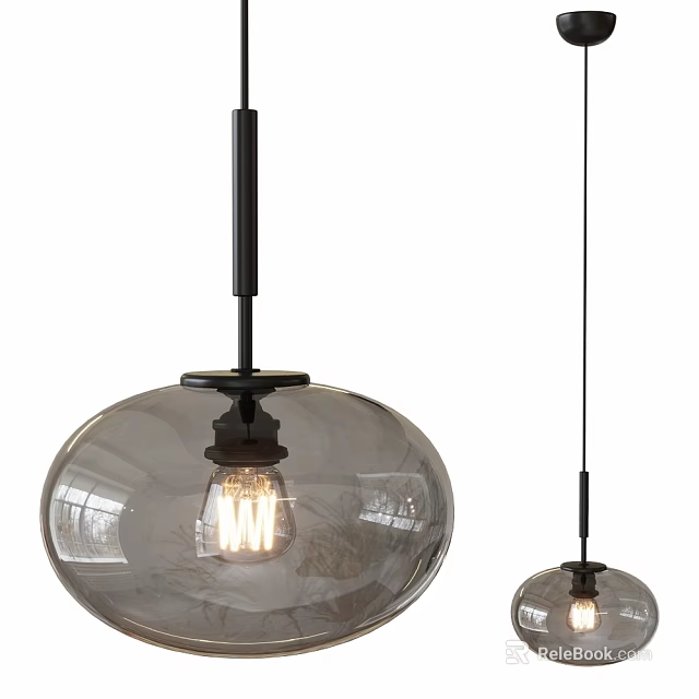 Sleek Modern Ceiling Lights With Glass Shades Black Rods And Exposed Bulbs 3d model 