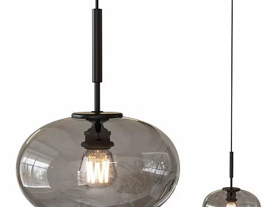 Sleek Modern Ceiling Lights With Glass Shades Black Rods And Exposed Bulbs 3d model