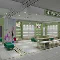 FREE WEEK Casual Fashion Specialty Store With Green Shelves Display Tables And Modern Design