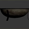 Vintage Metal Bowl With Textured Surface And Black Stand Legs On Dark Background