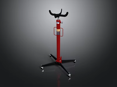 Red Standing Workshop Tool with Black Handles and Four Wheels Design 3d model