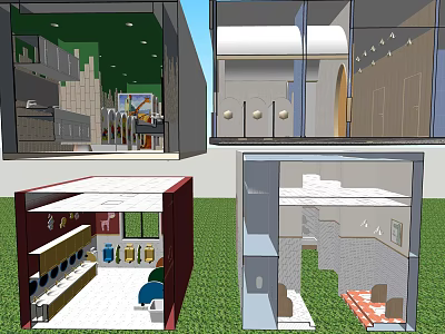 Modern Public Toilet Interior Design With Clean Cubicles Sink And Mirrors 3d model