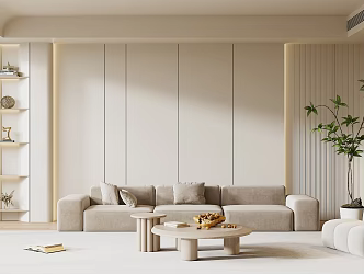 Modern living room cream sofa background wall 3d model