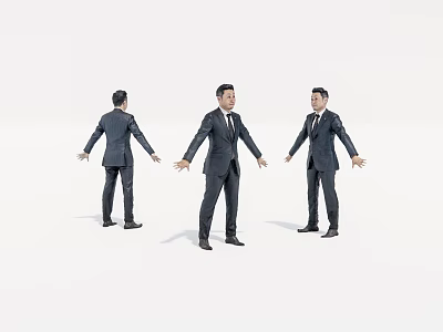 Three Men in Business Suits Standing on White Background from Various Angles 3d model
