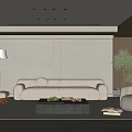 Neutral Toned Modern Living Room Featuring White Sofa Armchairs Concrete Coffee Table and Green Plant