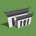 Traditional Chinese Scenic Wall With Classic Roof Lattice Windows And Circular Decoration