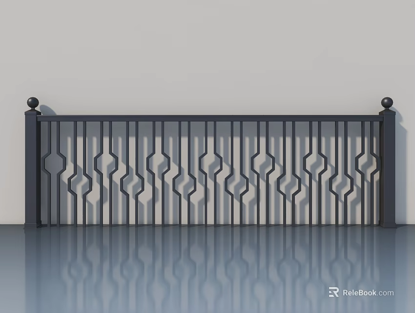 Modern Swing Door With Black Metal Frame And Geometric Lattice Design 3d model 