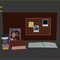 Brown Bulletin Board With Sticky Note Photos Coffee Cup Book Open Notebook And Colorful Notes