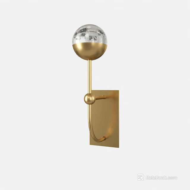Modern Gold Wall Lamp With Transparent Globe Shade And Square Metal Base 3d model 