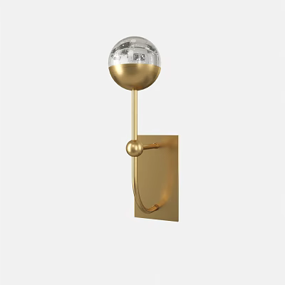Modern Gold Wall Lamp With Transparent Globe Shade And Square Metal Base 3d model