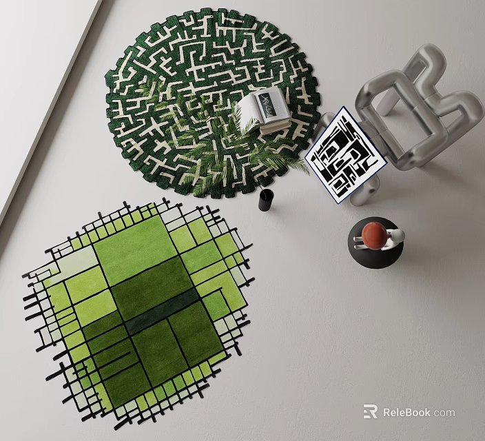 Green Geometric Patterned Rug With Stylish Grid Design For Modern Living Room Interior Decor 3d model 