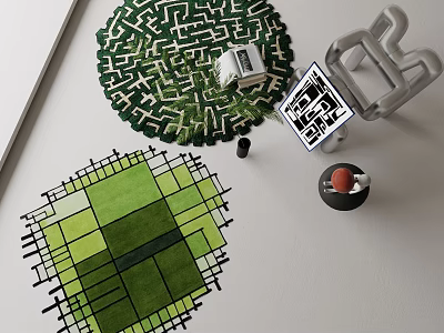 Green Geometric Patterned Rug With Stylish Grid Design For Modern Living Room Interior Decor 3d model