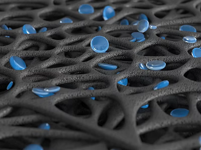 Biocompatible Medical Device Material Featuring Porous Network and Blue Micro Droplets 3d model