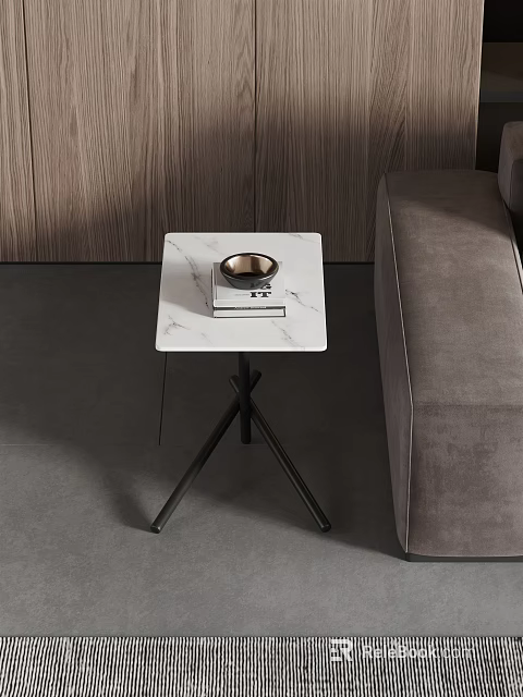 Modern Side Table With Marble Top And Black Metal Legs In Living Room 3d model 