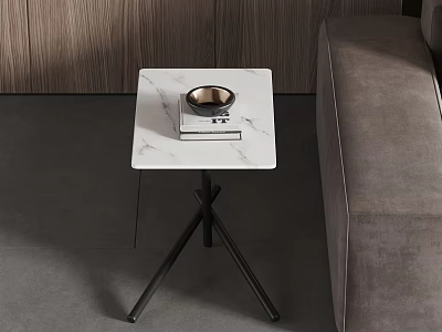 Modern Side Table With Marble Top And Black Metal Legs In Living Room 3d model