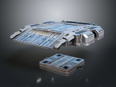 Futuristic Sci Fi Architectural Structure With Metallic Panels Multi Layer Platforms And Reflective Surfaces 3d model